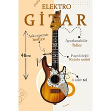 Oyuncak Elektro Gitar - Akort Edilebilir 6 Telli Kahverengi Elektro Çocuk Gitarı Askı Aparatlı Çok Renkli