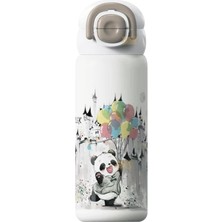 Diller 600ML Sevimli Hayvanlar Desenli Pipetli/pipetsiz El Askılı Paslanmaz Çelik Termos (Panda)