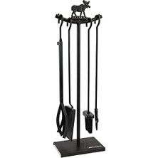 Vionna 5 Li Lüx Ithal Metal Geyik Motif Kabartmalı Şömine-Soba Maşa Takımı Aksesuar Seti SG-015