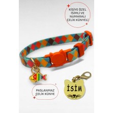 Vionna Caramelos Güvenlik Kilitli Kedi Tasması, Isimli Kedi Tasması, Kedi Isimlik, Kedi Künyesi, Safety Click Desen Y24-TEK Ebat