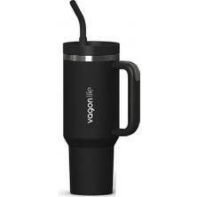 Vionna Tumbler Quencher Cup 1200 ml Pipetli Rahat Içim Kulplu SUS304 Paslanmaz Çelik 1.2l Termos 1103-1200ML Siyah