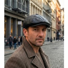 Emybox %100 Hakiki Deri 8 Köşe Kasket Şapka - Peaky Blinders Tarzı Lastikli Erkek Şapka