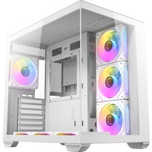 Antec Cx Mirror Mini Kule Bilgisayar Kasası, 270° Panoramik Tam Görünüm Temperli Cam, 7X120MM Argb Fan Dahil, Çift Kamera Tasarımı, 360MM Radyatör Desteği, Type-C 3.2 Gen 1, LED Kontrol Düğmesi, Beyaz
