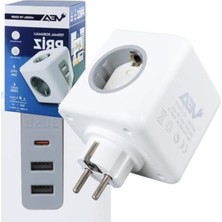Vionna 3'lü Topraklı Çoklu Priz, Hızlı Şarj Özellikli USB ve Type-C Girişi