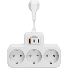 Vionna Çoklu Kablolu Priz Dönüştürücü, 1 USB ve 2 Type-C Girişli Yüksek Akım Koruması