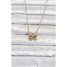Lovesta Home 316L Çelik Zincir Gold Renk Mor Model Kadın Kolye TJ-BKO11100