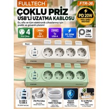 Azurtech Ftr-36 4’lü Priz Çoklu Uzatma 2 Usb-C 1 Usb-A Pd 20W 2 Metre Kablo