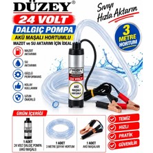 Düzey 24 Volt Mini (Küçük) Dalgıç Mazot Aktarma Sıvı Transfer Pompası + 3 Metre Hortum Seti (Su - Süt - Yağ)