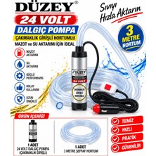 Düzey 24 Volt Mini (Küçük) Çakmaklık Girişli Dalgıç Mazot Aktarma Sıvı Transfer Pompası + 3 Metre Hortum Seti (Su - Süt - Yağ)