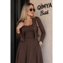 Qimya Butik Buketli Kadın Içi Askılı Atletli & Hırkalı & Etekli Modal 3 ' Lü Takım