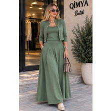 Qimya Butik Buketli Kadın Içi Askılı Atletli & Hırkalı & Etekli Modal 3 ' Lü Takım