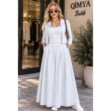 Qimya Butik Buketli Kadın Içi Askılı Atletli & Hırkalı & Etekli Modal 3 ' Lü Takım