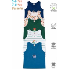 Özkan Underwear 31800 5'li Paket Erkek Çocuk Karışık Renkli Desenli Pamuklu Yumuşak Rahat Kalın Askılı Atlet