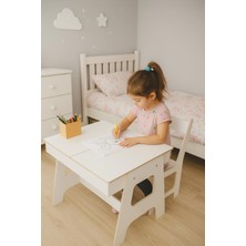 Mdf Çocuk Aktivite Masası, Açılabilir Kapaklı, Ergonomik Tasarım, 1 Sandalye ve 1 Masa, Beyaz
