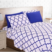 Store 6 Parça Fas Kafesi Baskılı Çarşaf Seti, Süper Rahat, Solmaya Dayanıklı, 1500 Iplik Sayısı, Akıllı Cepli Derin Cepli Lastikli Çarşaf, Fas Çit Çarşaf Seti, Kral, Kobalt Mavisi
