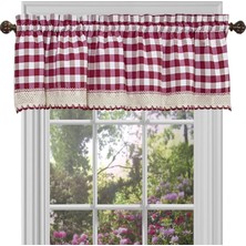 Store Home Furnishings Valance Buffalo Check Window Curtain, 58" x 14", Burgundy & Fildişi