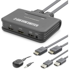 Lovesta Home HDMI USB Kvm Switch 2 Port HDMI 2 Port USB Dahili Kablolu - Siyah HDX1361