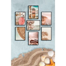 Özcanlar Çerçeve Özcanlar 7 Parça Renkli MDF Tablo Seti Yaz Tatil Temalı Çerçevesiz 20x30 cm Modern Duvar Dekoru