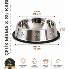 Melonika Köpekler Için Pati Desenli Çelik  Su Kabı 33 cm - 96 Oz - 3 Lt Clz