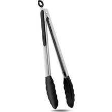 Kosova SLK-208 Metal Saplı Silikon Maşa 24 cm Siyah Yanmaz Yapışmaz Özellikli Mutfak Gereci