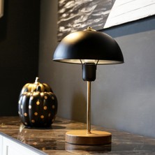 Art&Gift North Home Siyah Metal Mantar Başlıklı Abajur Salon Ofis Cafe İçin Ahşap Ayaklı