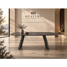 Quattro Home Lucent 2005 Açılı Ikiz Ayaklı Modern Elips Mermer Desenli Yemek Masası