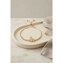 Lovesta Home Gold Renk Zirkon Taşlı Pirinç Kuğu Model Asansörlü Bileklik TJ-BB8840