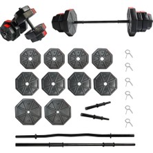 Tanspor Tan Spor 50 kg Dambıl Seti Kırmızı Plastik Ağırlık Halter Düz Bar ve Z Bar ile Ergonomik Tasarım