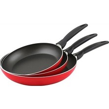 Mehtap 3'lü Kızartma Tavası Seti Kırmızı Teflon Kaplama 18 cm 22 cm 26 cm Kolay Temizlenebilir