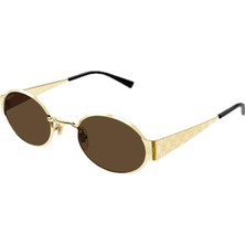 Gucci GG1854S 005 Unisex Güneş Gözlüğü Altın Metal Çerçeve Kahverengi UV Koruma