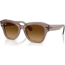 Ray-Ban RB 2186 682785 49 State Street Unisex Kare Şeffaf Kahverengi Kemik Güneş Gözlüğü