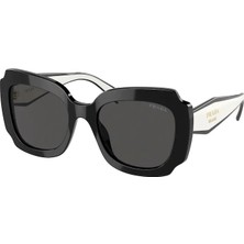 Prada Kadın Güneş Gözlüğü 16Y 09Q-5S0 52 Siyah Köşeli Çerçeve UV 400 Filtresiz Cam