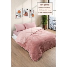 Formeya Çift Kişilik Wellsoft Yorgan Uyku Seti 195x215 cm Pudra Renk Lastikli Çarşaflı Yastık Kılıflı