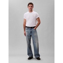 Calvin Klein Jeans Beyaz Erkek %100 Pamuk T-Shirt LV04RC272GYAF Ss Badge 30S Jersey C