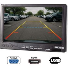 Rose MR-70HD 7” Full Hd IPS VGA Ekran-Hdmı Girişi-2 Adet Video Girişi Gömülü ve Ayaklı-Montaj Uzaktan Kumanda-Kamera Tetikleme Ucu -  Analog