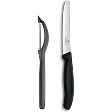 Victorinox 2li Set - Yan Soyacak ve 11 cm Bıçak Siyah Renkli Paslanmaz Çelik Malzeme ile