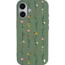 Casen iPhone 16 Yeşil Lansman Renkli Silikon Floral Stripes Tasarımlı Premium Kılıf