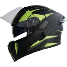 RHKC Kc-Çene Açılır Vizörlü Kask [KC902B] Mat Siyah - Neon Yeşil [l] E Belgeli