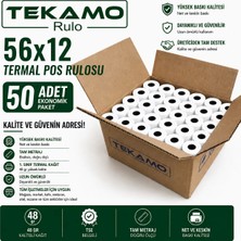 TEKAMO 56X12 Beyaz Yazar Kasa Pos Rulosu 50 Adet Termal Rulo Sarf Malzemeler