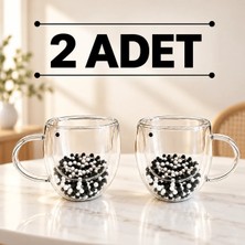 Zürih Collection 2 Adet Siyah Beyaz Taraftar Kupası- Hediyelik Taraftar Kupa- Çift Cidarlı Cam Kupa - Çay Kupası Kahve Kupası