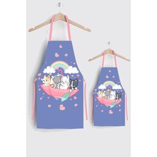 Ays Home Lila Renkli Kedi Dijital Baskılı Mutfak Önlüğü Seti 2'li Standart Boyut Unisex