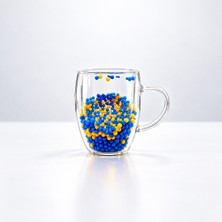 Zürih Collection Sarı Lacivert Taraftar Kupası- Hediyelik Taraftar Kupa- Çift Cidarlı Cam Kupa - Çay Kupası Kahve Kupası