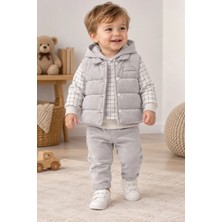 Bilge Trend Erkek Bebek Gri Kapüşonlu Sweat , Şişme Yelek , Pantolon 3 Parça Premium Seri Kışlık Takım