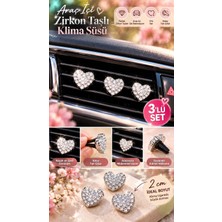 Temungur Zirkon Taşlı Kalp Klima Izgara Süsü 3'lü Set – 2 cm Gümüş Renk Araç Içi Dekorasyon