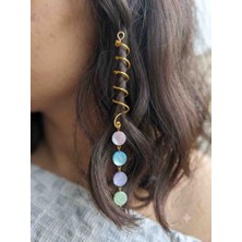 Altın Spiral Pastel Taşlı Uzun Saç Küpesi
