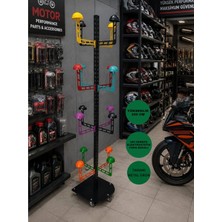 Motor Kask Stand Tekerlekli 16'lı Karışık Renkli Askılık Tamamı Metal Ürün