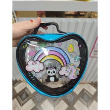 Senacacollection Kalp Model Makyaj Çantası Panda Gökkuşağı 20X20 cm