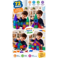 Baby Home 72 Parça Manyetik Yapı Blokları - Çocuklar için Renkli 3 Boyutlu Karo Oyun Seti Oyuncak Yap-Boz