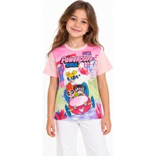 Vaxy Style The Powerpuff Girls Blossom Bubbles Buttercup Baskılı Çocuk Tişört Karakterli Kısa Kollu Açık Pembe T-Shirt
