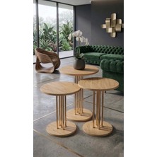 Sofex 3'lü Yuvarlak Modern Sehpa ( Altay ) Gold - Çam